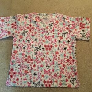 UA Scrubs Scrub Top Womens Butterfly Breast Cancer